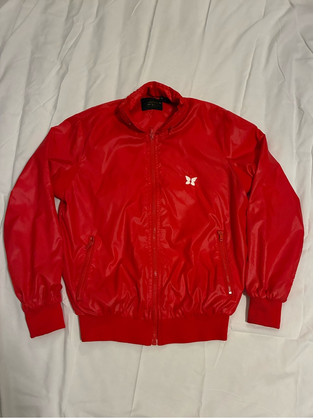 Vintage 80s 90s Mode Du Golf Red Retro Bomber Track Jacket small